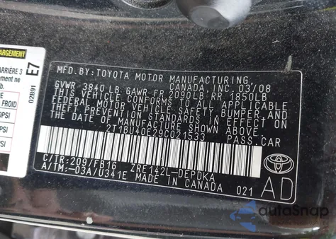 2009 Toyota Corolla Le from USA, damaged, VIN 2T1BU40E29C021533